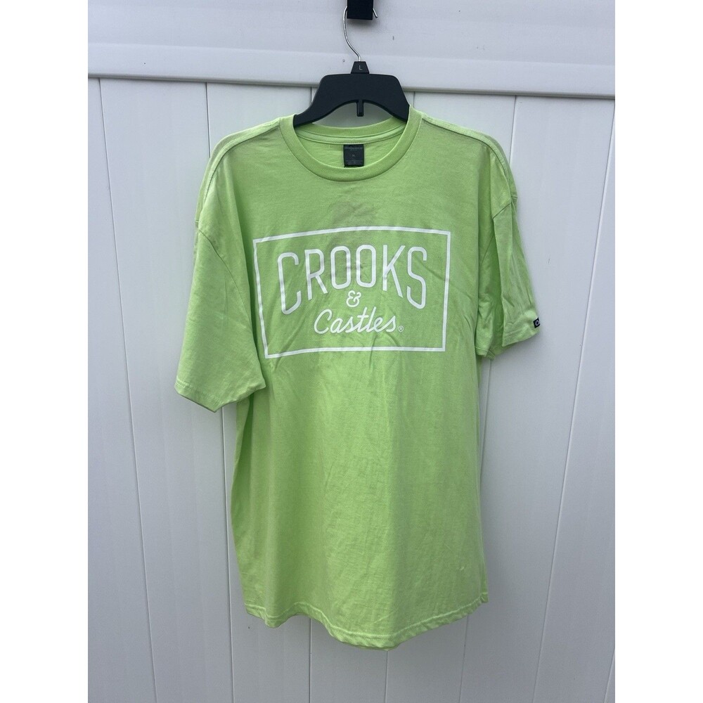 Crooks Castles Shirt Mens XL Green Spell Out Short Sleeve Crewneck New